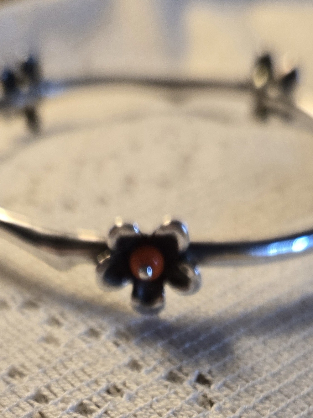 James Avery Sterling Silver Flower Bangle with Orange Center